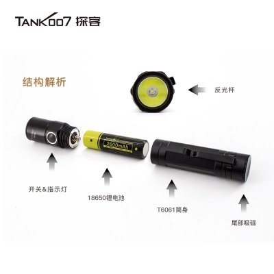 TANK007探客迷你LED強光帶磁鐵磁性工作燈M30B尾部吸磁手電筒